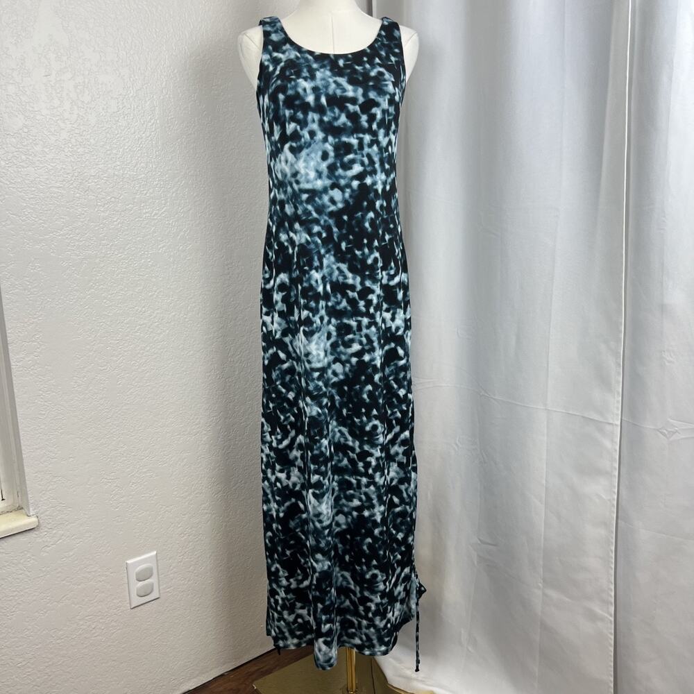 Soma Maxi Dress Womens XS Blue Small‎ Crepe Stretch Knit Ruched Side Slit Boho